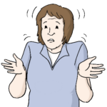 Eine Person zuckt mit den Schultern und schaut fragend.