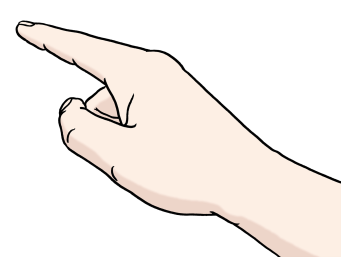 Zeichnung: Eine Hand zeigt mit ausgestreckten Finger nach links.