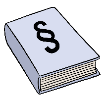 Zeichnung: Ein graues Buch. Auf dem Buch ist das Zeichen für Paragrafen: §.